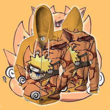 Load image into Gallery viewer, Naruto Hoodie - Naruto &amp; Kurama 3D Hoodie - Zip Up Jacket