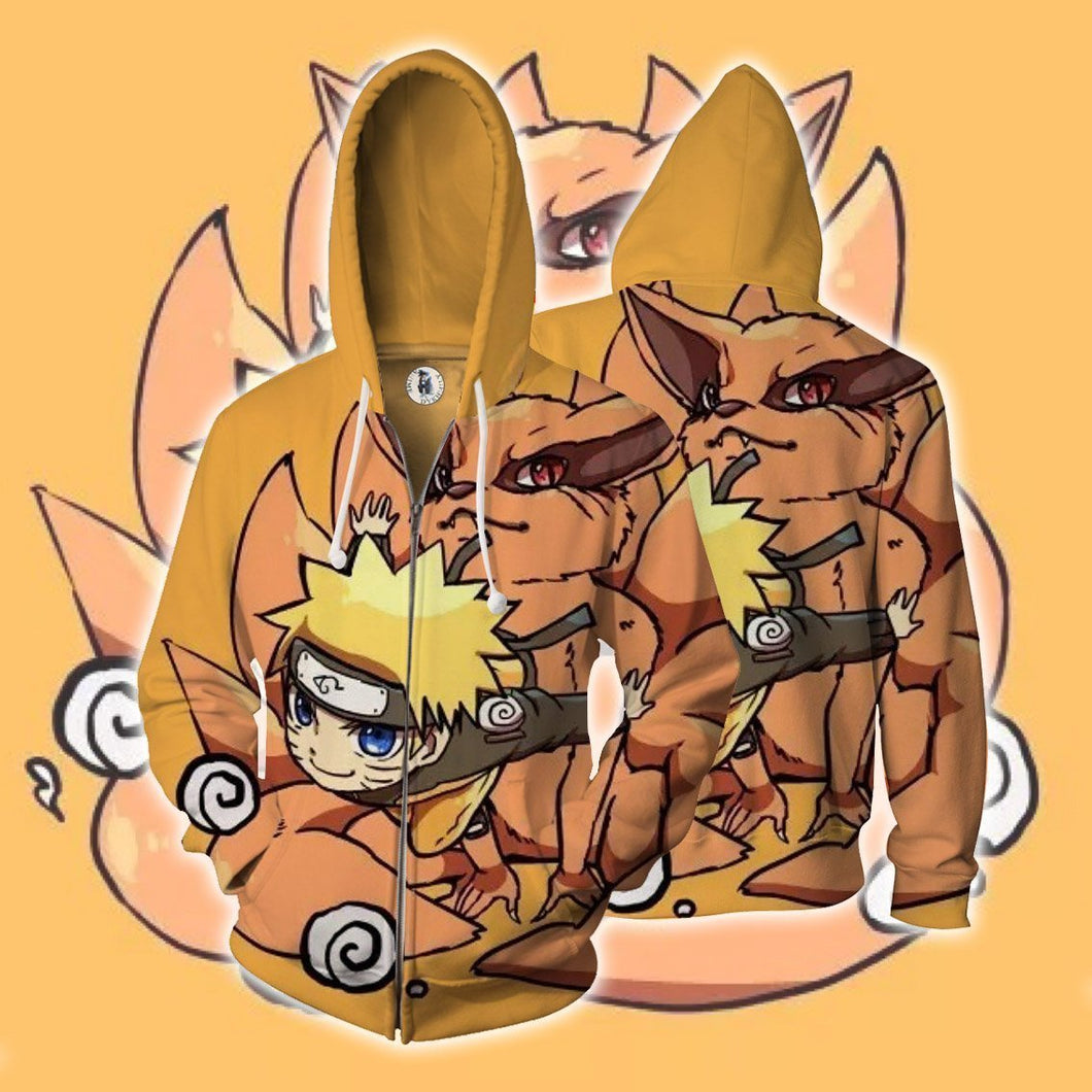 Naruto Hoodie - Naruto & Kurama 3D Hoodie - Zip Up Jacket