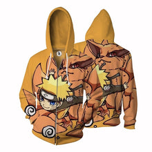 Load image into Gallery viewer, Naruto Hoodie - Naruto &amp; Kurama 3D Hoodie - Zip Up Jacket