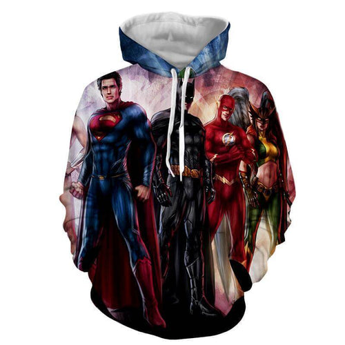 Justice League 3D Printed Hoodie / Superman / Batman / Flash