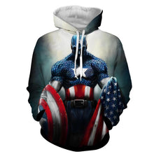 Load image into Gallery viewer, Captain America Flag &amp; Shield 3D Printed Hoodie