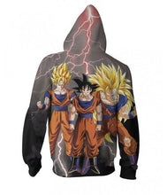 Load image into Gallery viewer, Goku Transformations 3D Printed Zip Up Hoodie