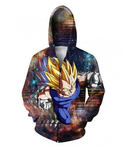 Dragon Ball Z SSJ Vegeta Galaxy 3D Zip Up Hoodie