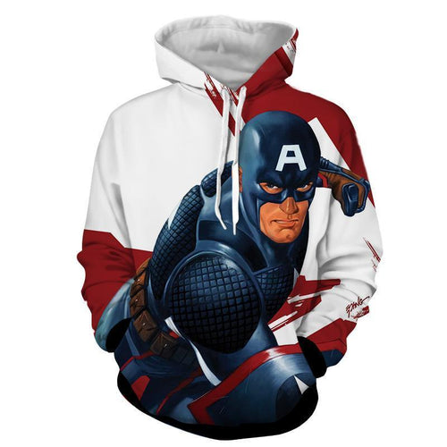 Captain America 3D Printed Red & White Hoodie