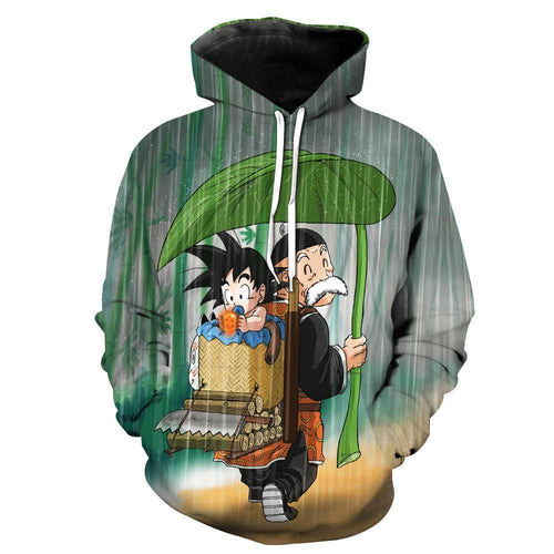 Dragon Ball Z Hoodie - Baby Goku and Grandpa Gohan In The Rain - Dragon Ball Z Jacket