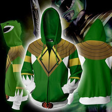Load image into Gallery viewer, POWER RANGERS - GREEN RANGER ZIP UP HOODIE - POWER RANGERS HOODIE