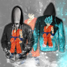 Load image into Gallery viewer, Goku Super Saiyan Blue Hoodie - Goku Super Saiyan God Zip Up Jacket