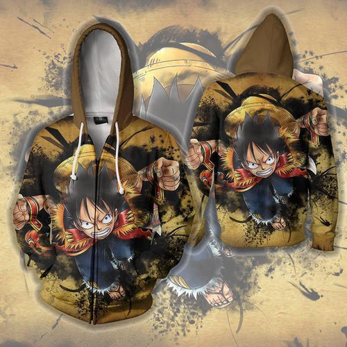 Luffy Super Punch Hoodie - Luffy Punch Zip Up Jacket