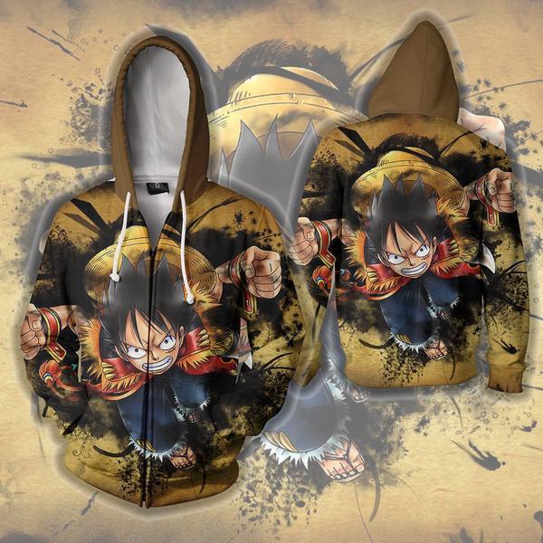 Luffy Super Punch Hoodie - Luffy Punch Zip Up Jacket