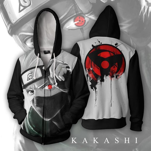 Naruto Hoodie - Kakashi Sharingan 3D Hoodie - Zip Up Jacket