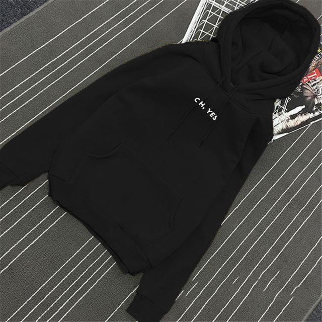 Fleece Oh Yes Letter Harajuku Print Pullover Thick Loose Women Hoodies Sweatshirts Female Casual Coat