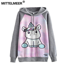 Load image into Gallery viewer, MITTELMEER 2018 Autumn winter Harajuku printed Hooded Sweatshirt printing cartoon Unicorn owl cat Hoodies girls women Christmas