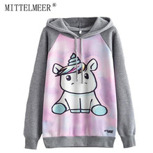 Load image into Gallery viewer, MITTELMEER 2018 Autumn winter Harajuku printed Hooded Sweatshirt printing cartoon Unicorn owl cat Hoodies girls women Christmas