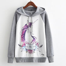 Load image into Gallery viewer, MITTELMEER 2018 Autumn winter Harajuku printed Hooded Sweatshirt printing cartoon Unicorn owl cat Hoodies girls women Christmas