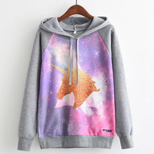 Load image into Gallery viewer, MITTELMEER 2018 Autumn winter Harajuku printed Hooded Sweatshirt printing cartoon Unicorn owl cat Hoodies girls women Christmas