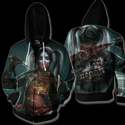 Harley Quinn Team Negan Hoodie - Harley Quinn Monster Zip Up Jacket