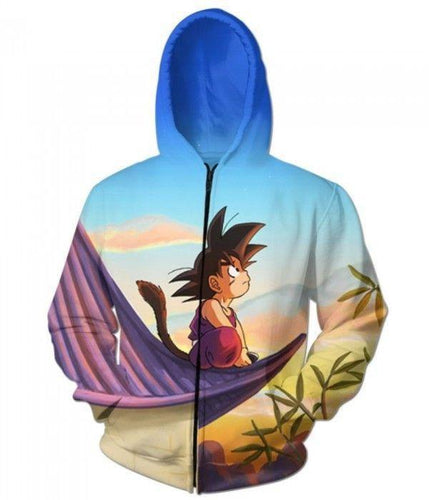Dragon Ball Z Cute Kid Goku Sitting Sky 3D printed Zipup Hoodie